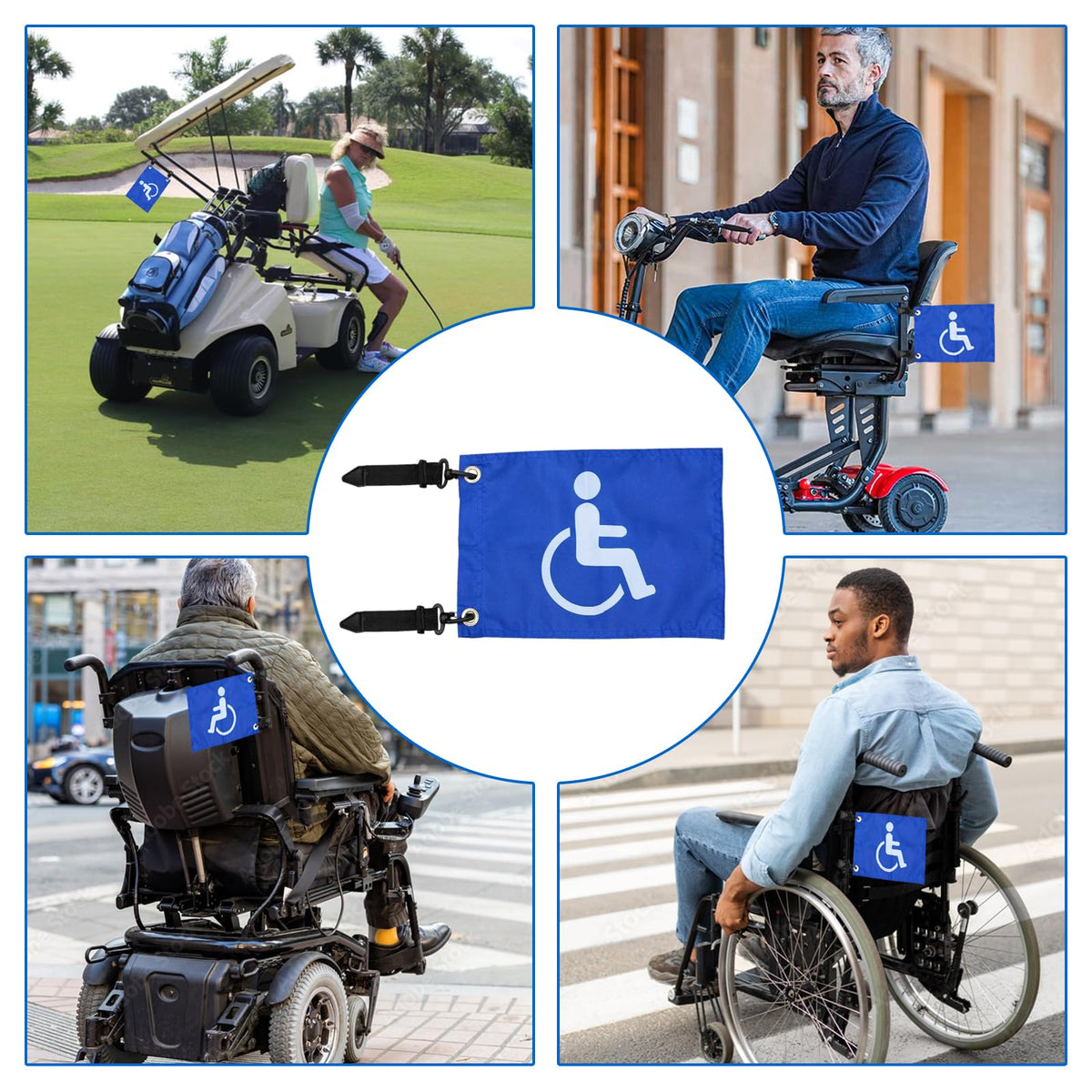asdmm blue golf flag packaging shows ready-to-use flag units.