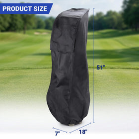 asdmm golf bag rain cover on bag demonstrates full coverage during showers.