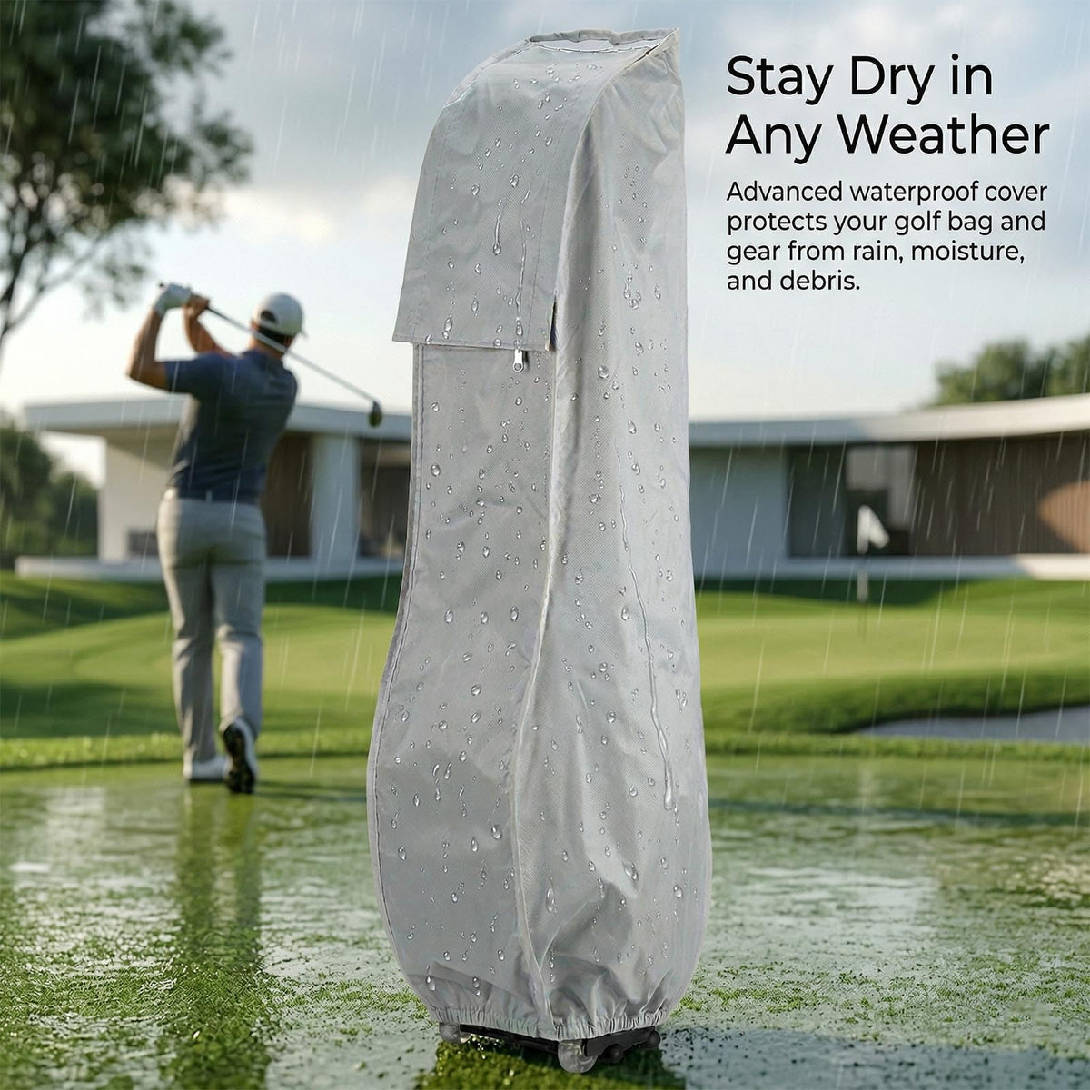 asdmm Golf Bag Rain Cover top-opening view enables quick club access