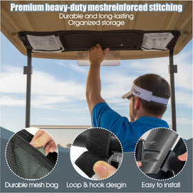 asdmm ceiling storage bag secured with straps on golf cart ceiling