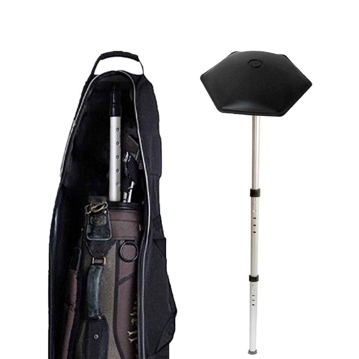ASDMM Golf Travel Bag Support Rod assembled, keeps gear upright during travel.