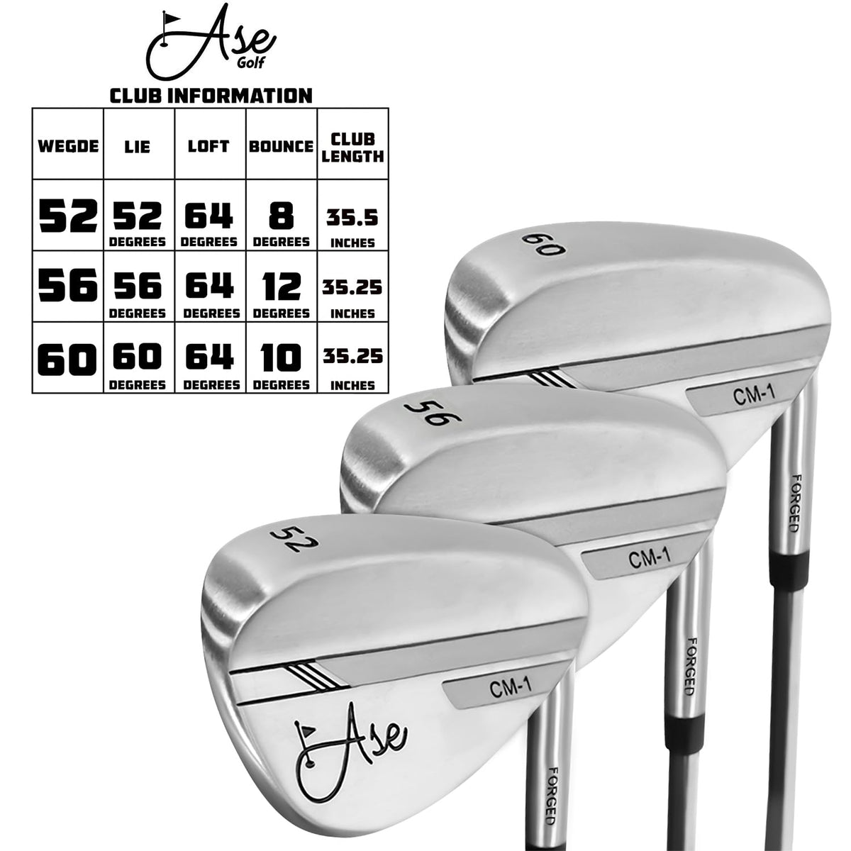 Ase Golf CM-1 wedge set ready in bag for frequent rounds