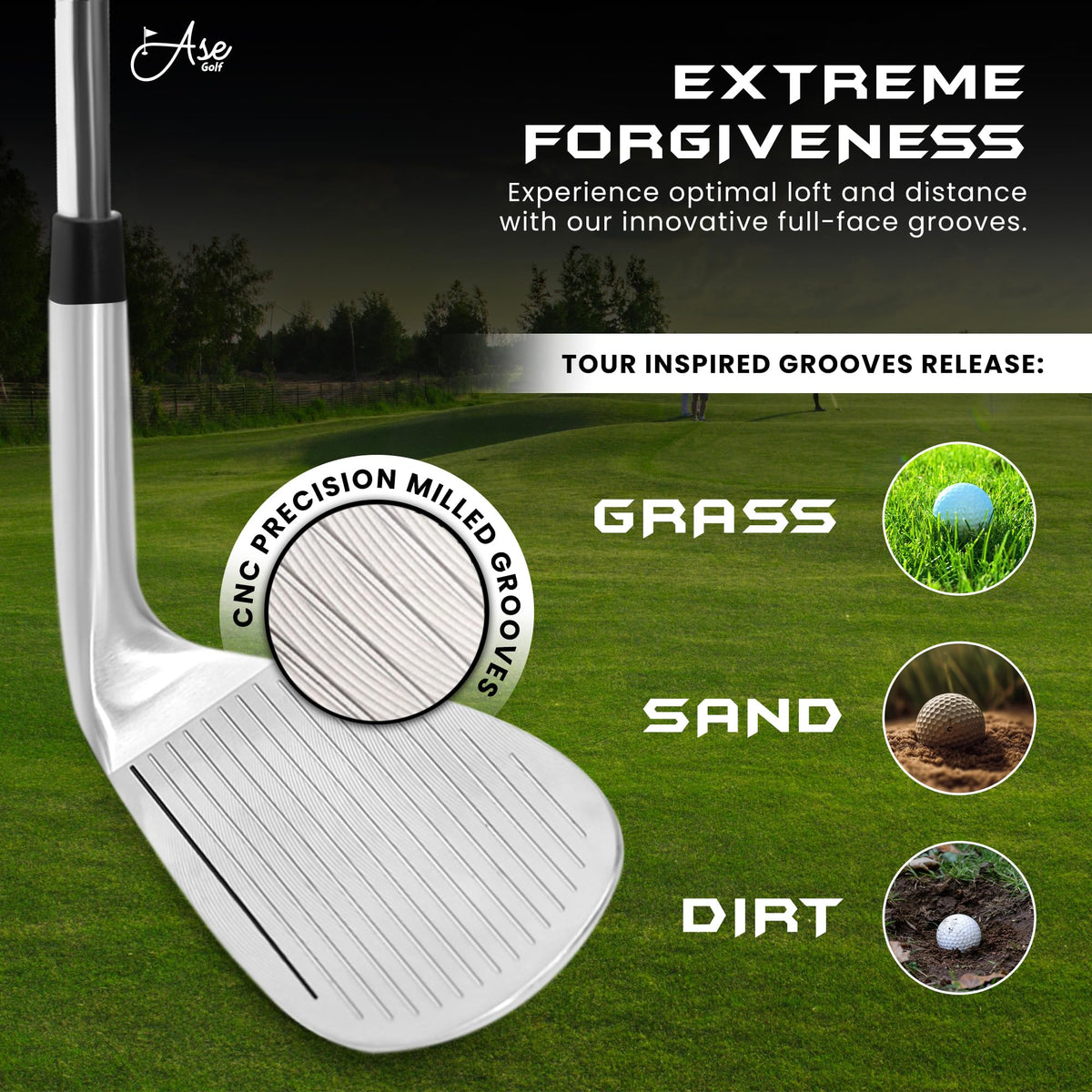 Ase Golf Premium CM-1 wedge set showing the complete 3-piece system for varied approach