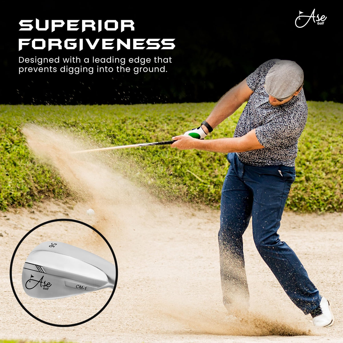 Ase Golf CM-1 full-face grooves image highlighting consistent spin across the face