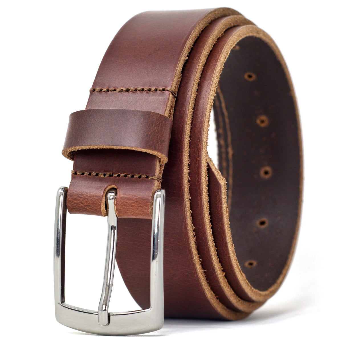 Ashford Ridge belt in antique brown with classic silver buckle for durable daily wear.