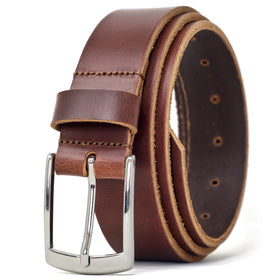 Ashford Ridge belt in antique brown with classic silver buckle for durable daily wear.