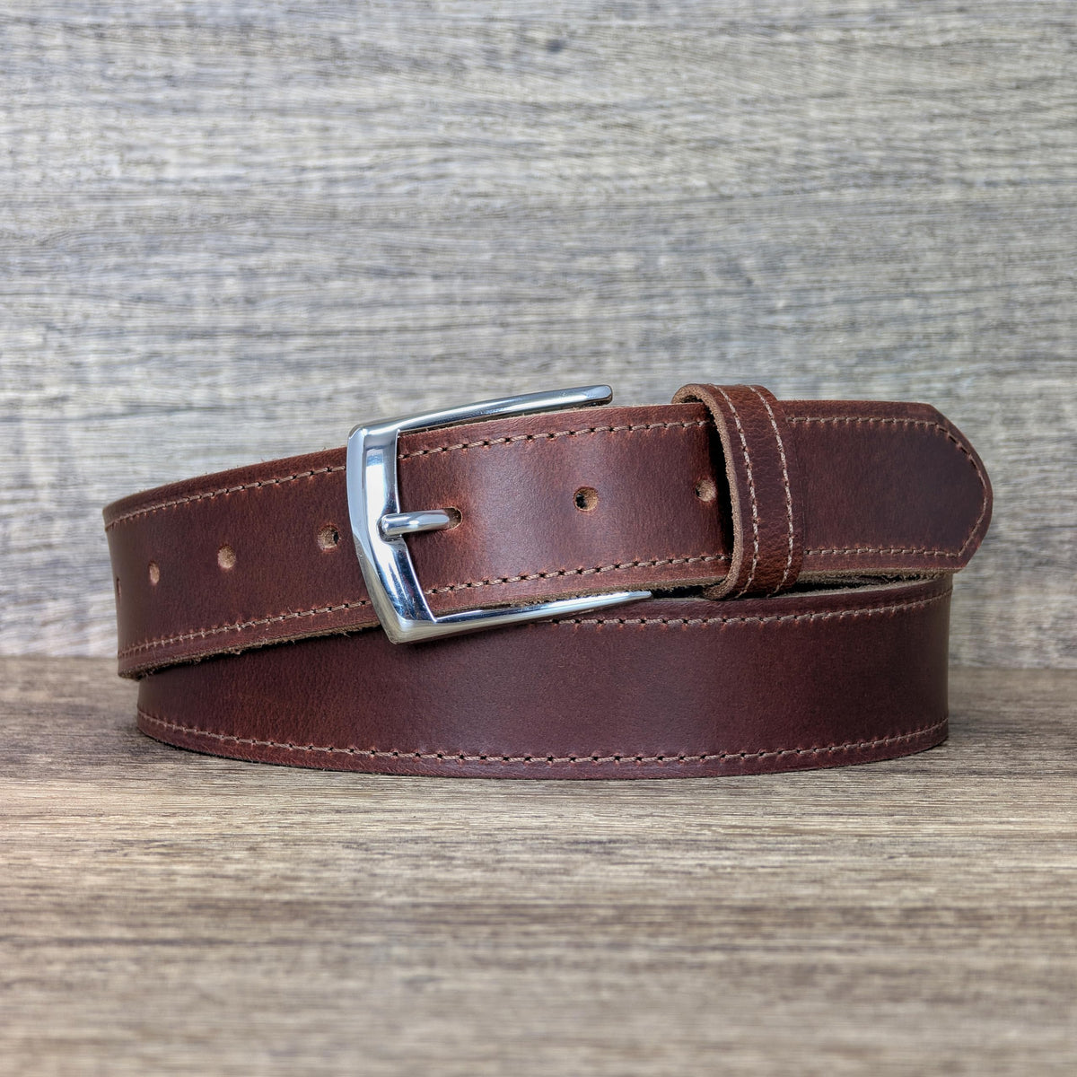 Ashford Ridge full-grain leather belt showing rich texture.