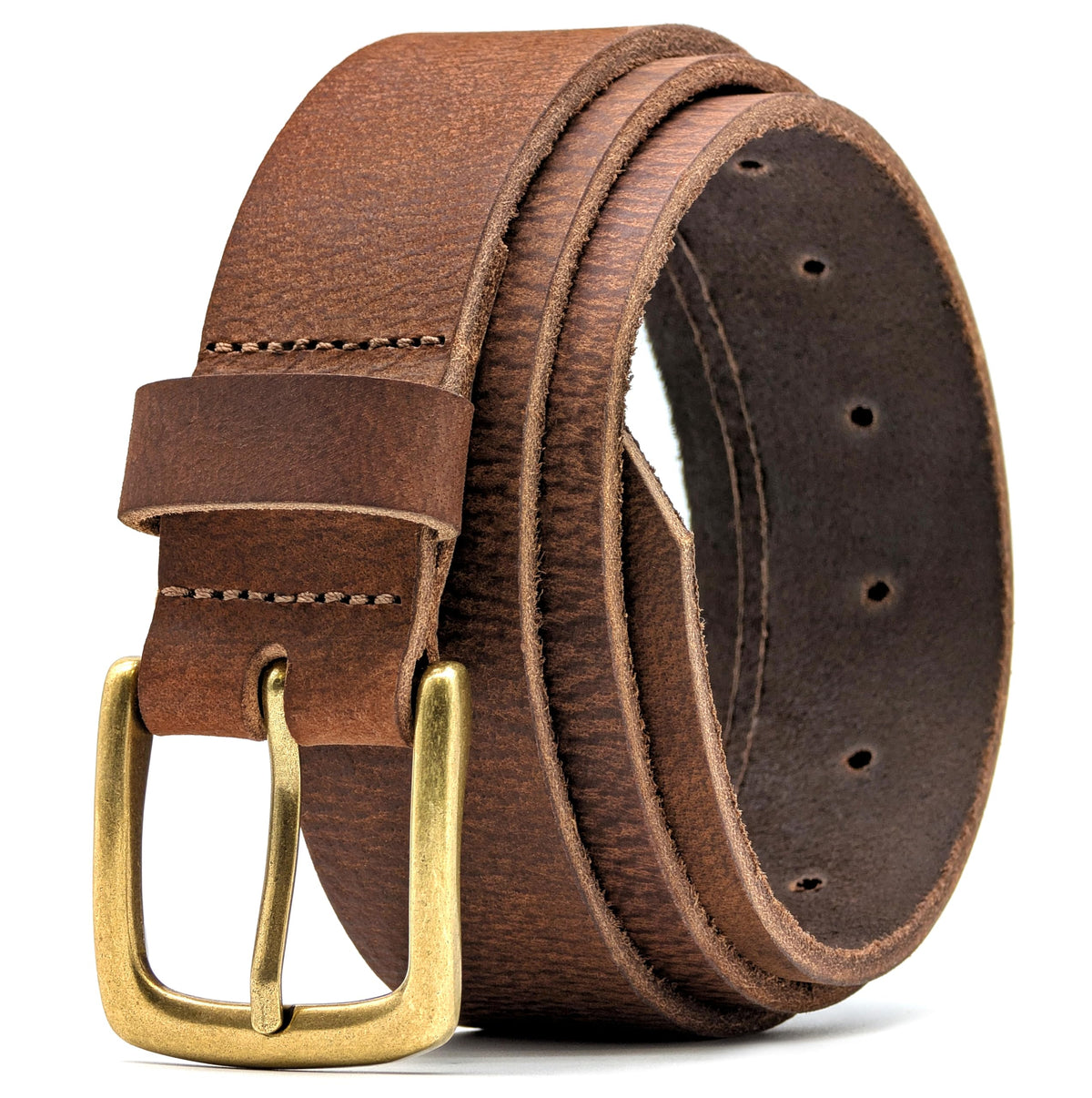 Ashford Ridge Vintage Brown belt close-up shows durable full-grain leather texture.