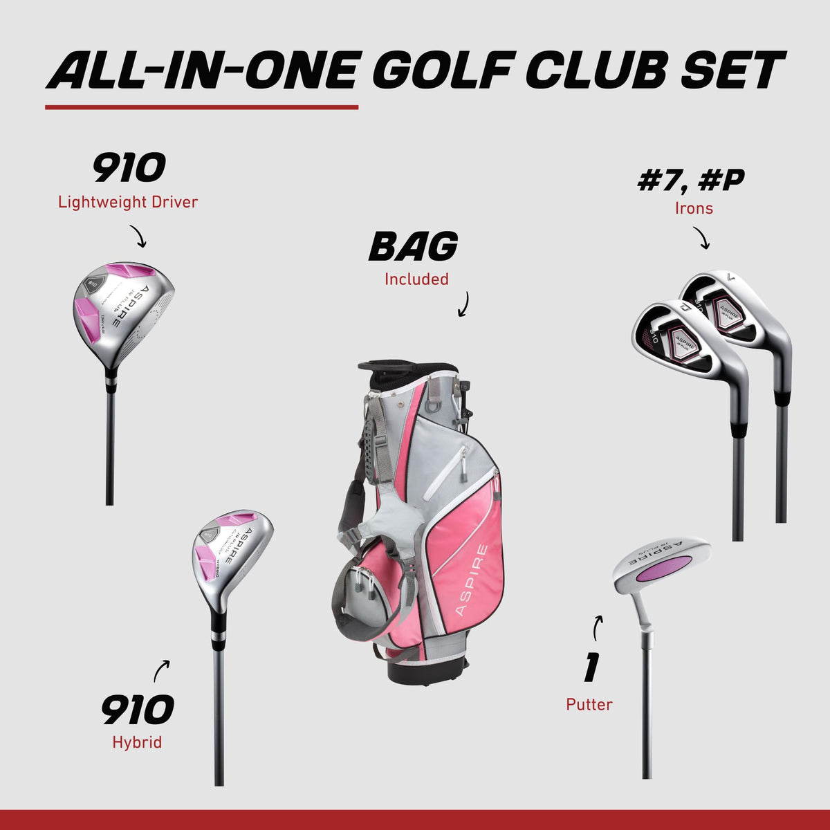 Deluxe top divider inside the Aspire Junior Plus bag for quick club access.