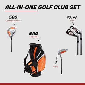The graphite shafts of ASPIRE Junior Plus, lightweight for smooth, growing swings.