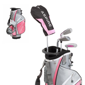 ASPIRE Junior Plus pink golf set with graphite shafts enhances lightweight handling for beginners