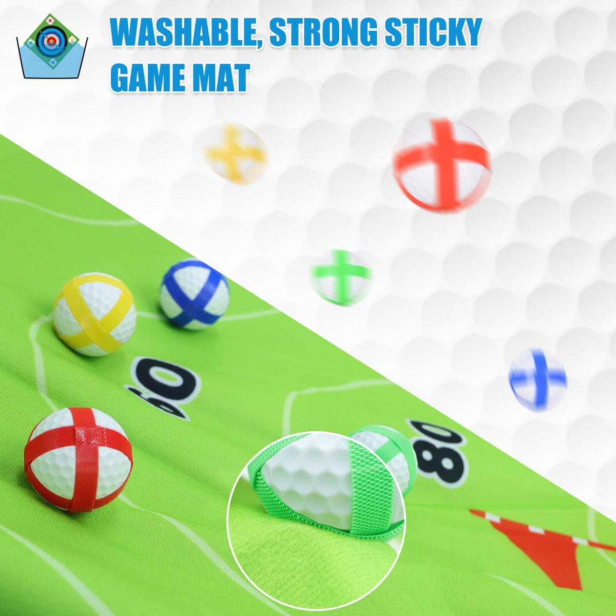 ASTRAEA Golf Chipping Game balls demonstrate 20 sticky targets for accurate shots.