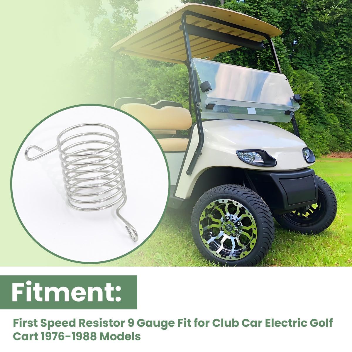 ASTROSYNC First Speed Resistor 9 Gauge label highlights replacement compatibility for Club Car models.