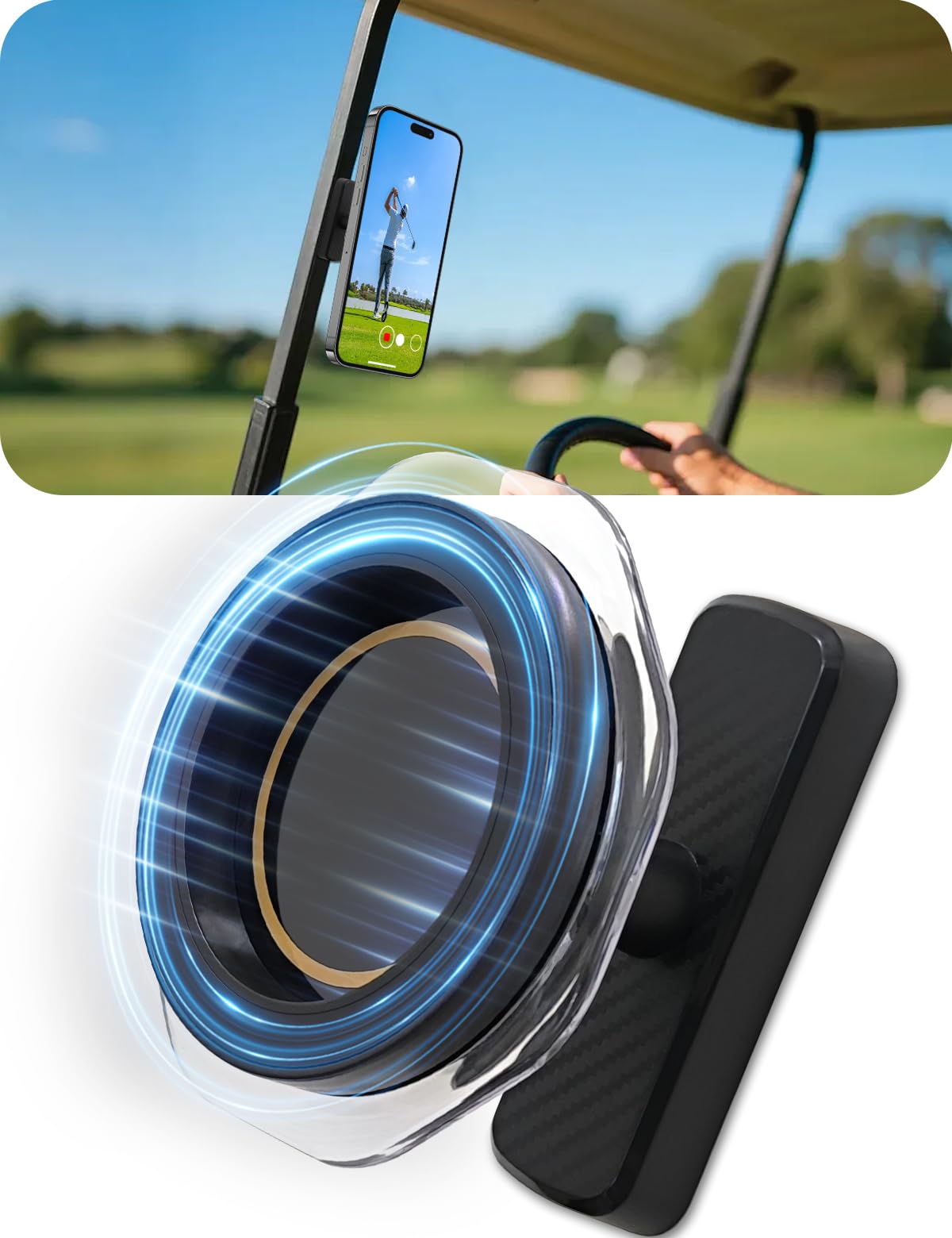 Aswitye magnetic golf cart mount with base magnets delivers secure hold on metal frames.