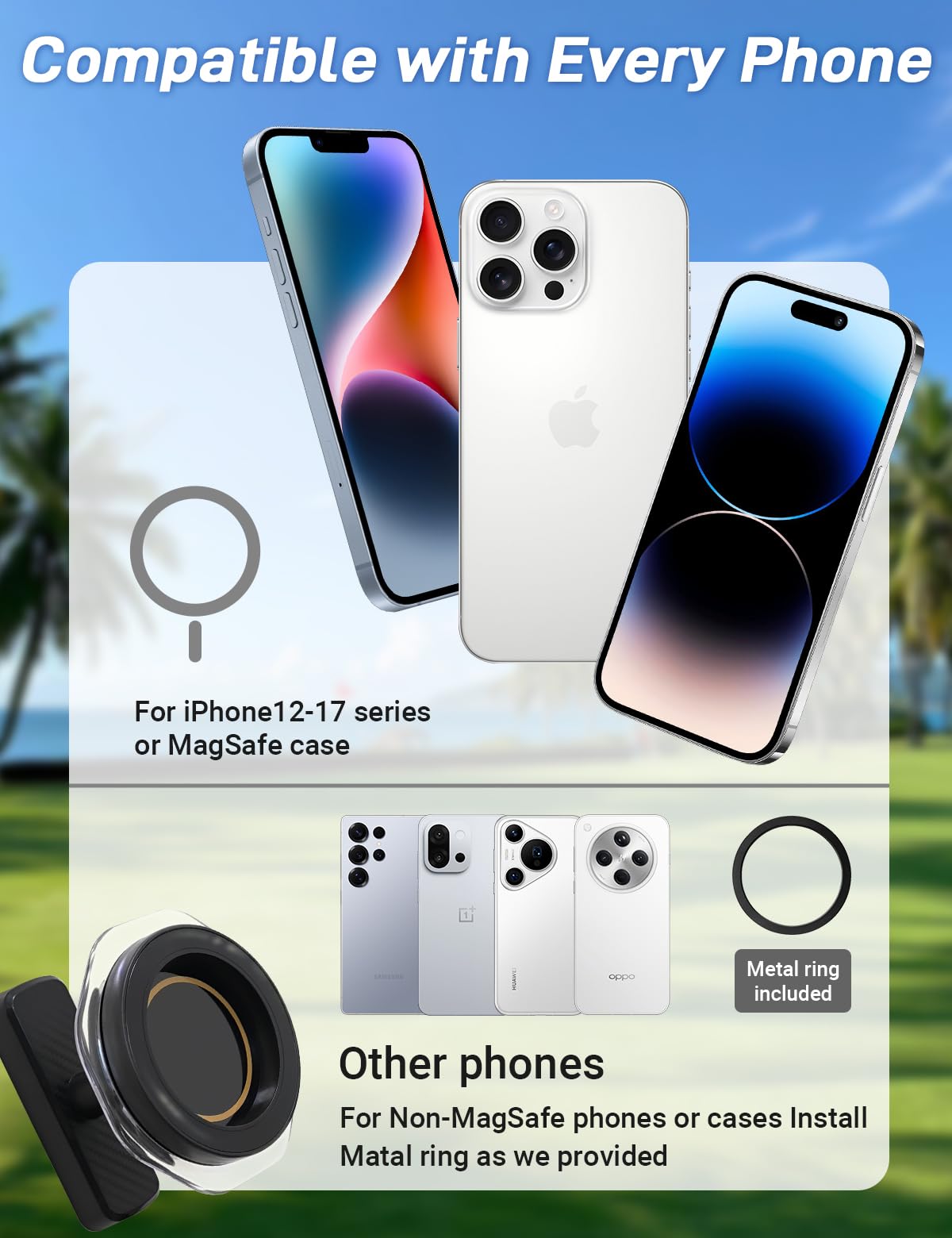 Aswitye base magnets grip rugged terrain for stable phone use.