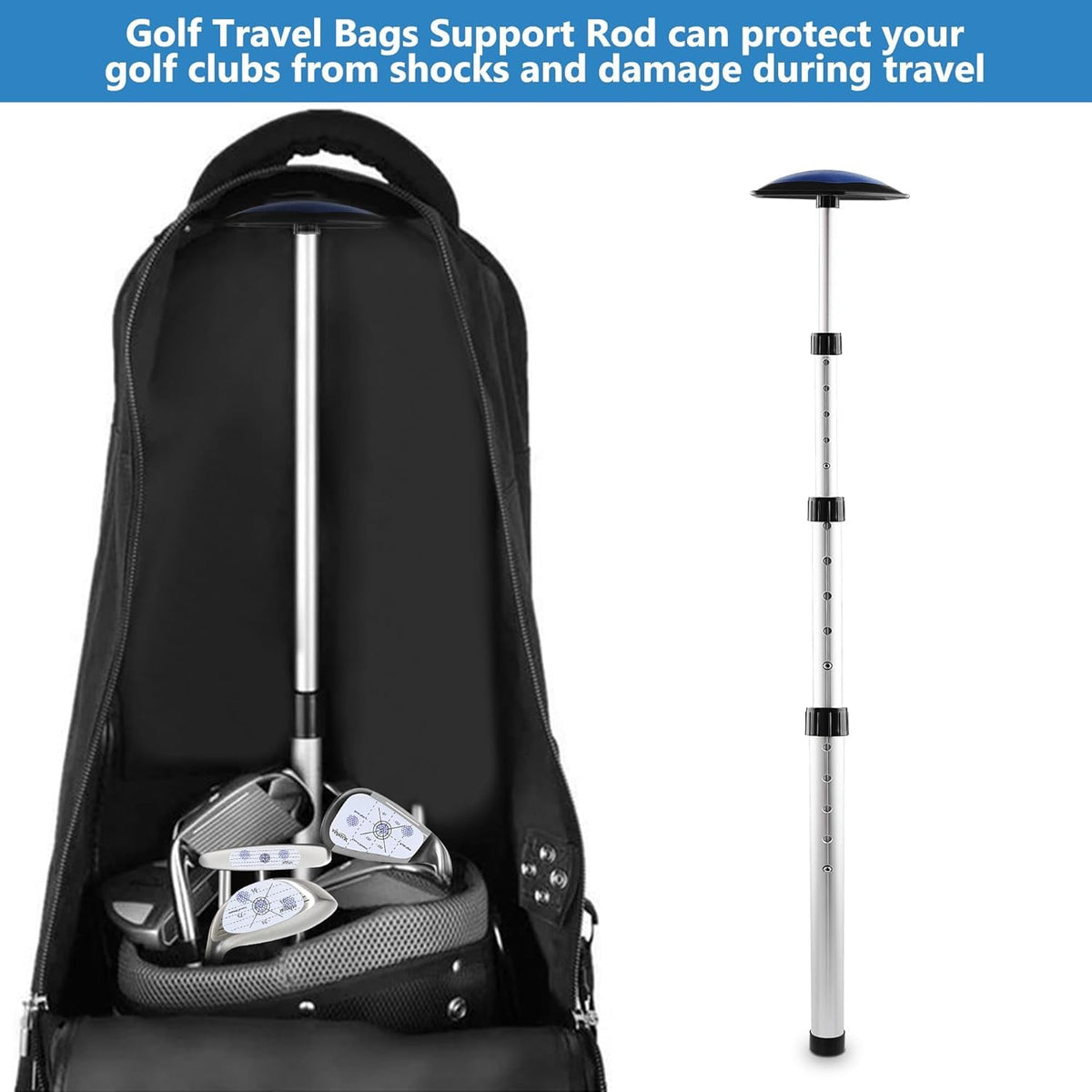 Asyxstar Golf Travel Bag Support Pole extended to show adjustable length