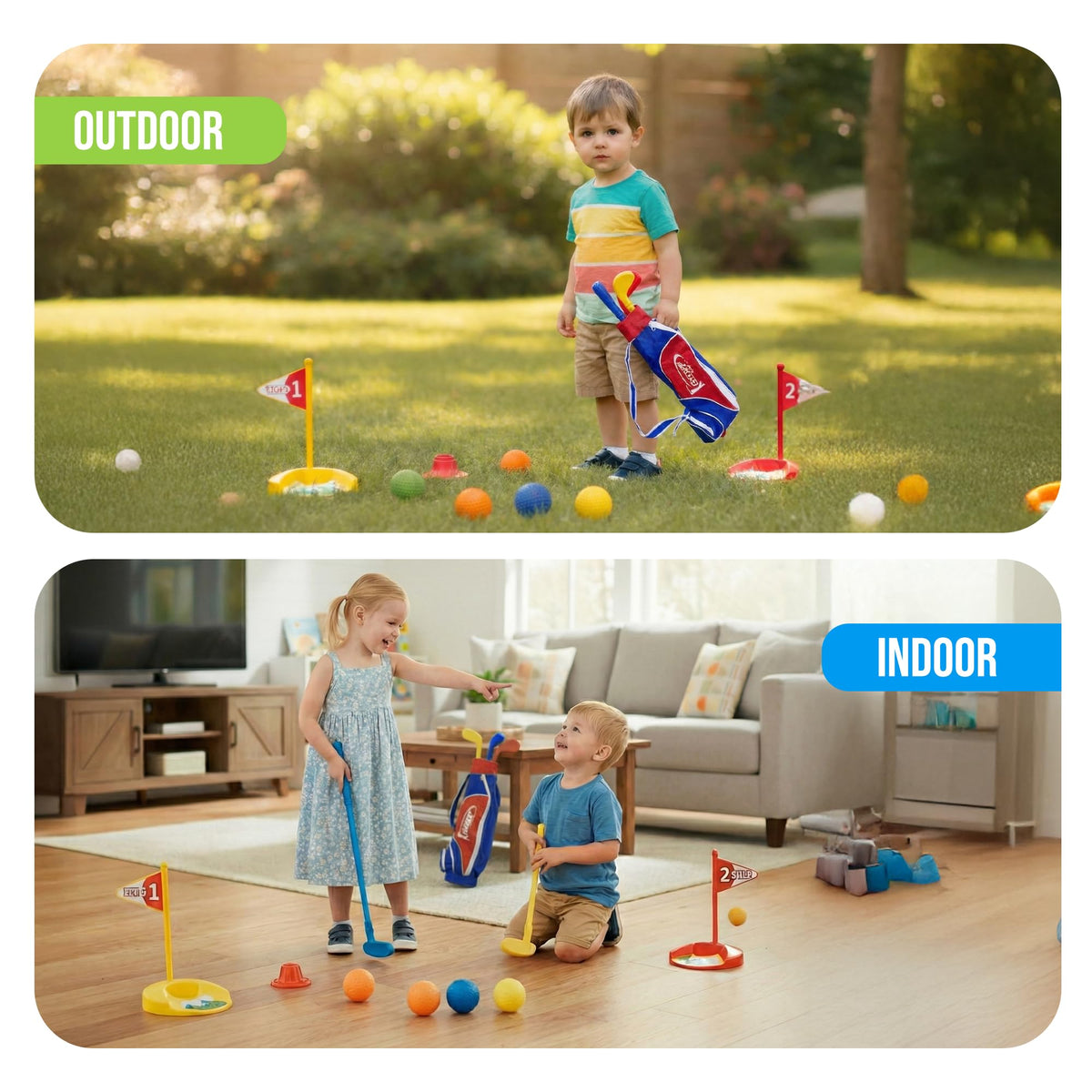 Atlasonix toddler golf set balls, colorfully shaped balls for engaging target practice.