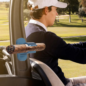 Atokrtact easy-install golf holder simplifies setup on any cart rail
