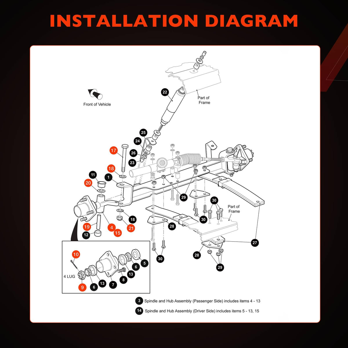 ATRACYPART front-end spindle repair kit with complete hardware for DIY installation