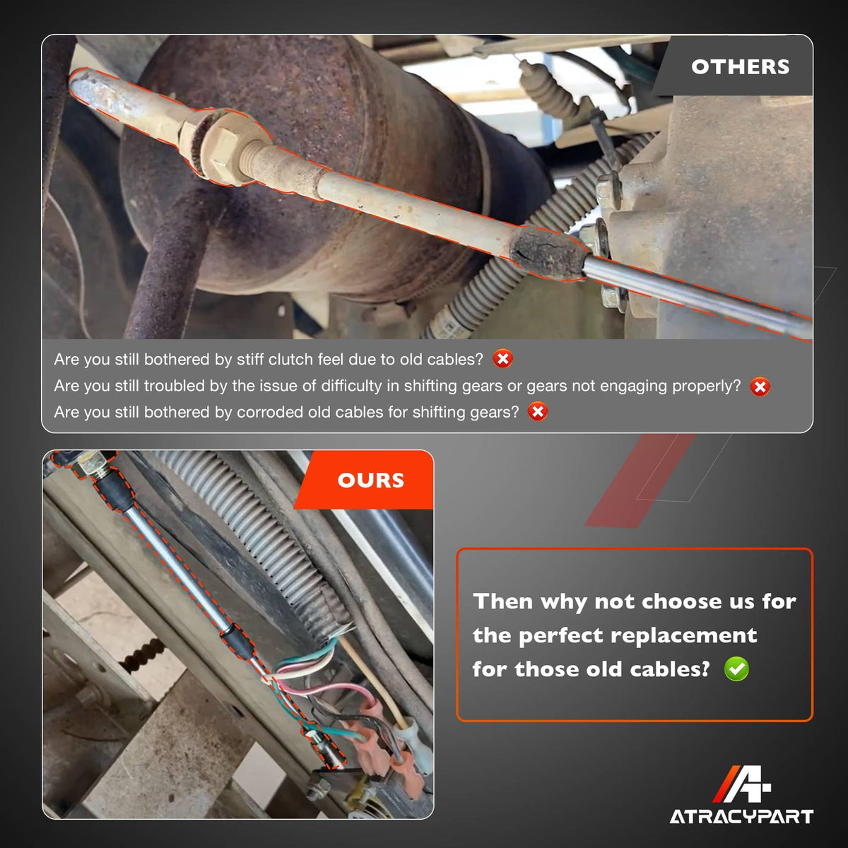 ATRACYPART shift cable on cart routed under the dash for reliable operation