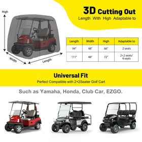 ATTLOOQ golf cart cover on a 4-seat cart demonstrating full coverage and durability