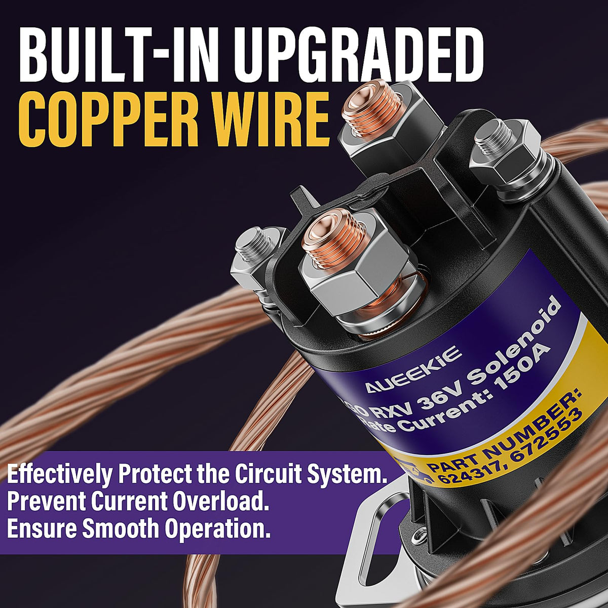 AUEEKIE golf cart solenoid copper wire detail emphasizes upgraded materials for durability