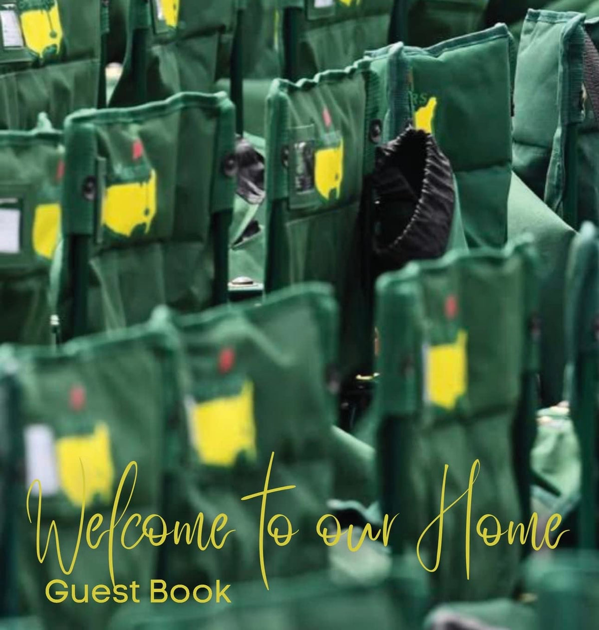 Guest Book: Welcome to our Home on the coffee table capturing guest recommendations during Masters Week