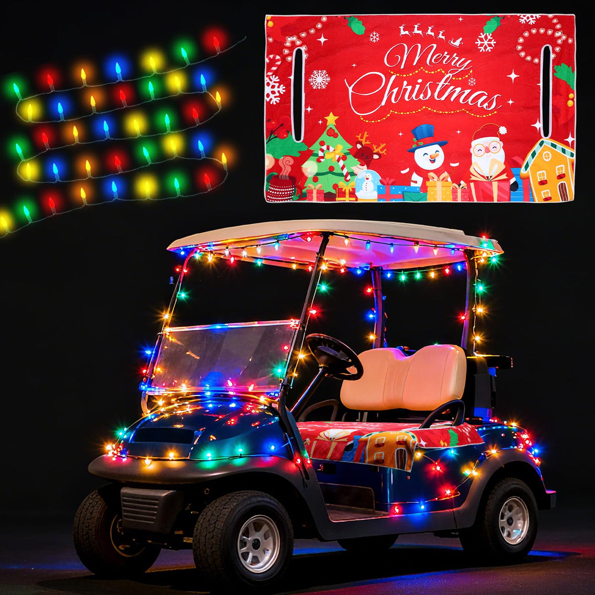 Aulock Christmas golf cart seat cover adds festive style and comfort for holiday rides.