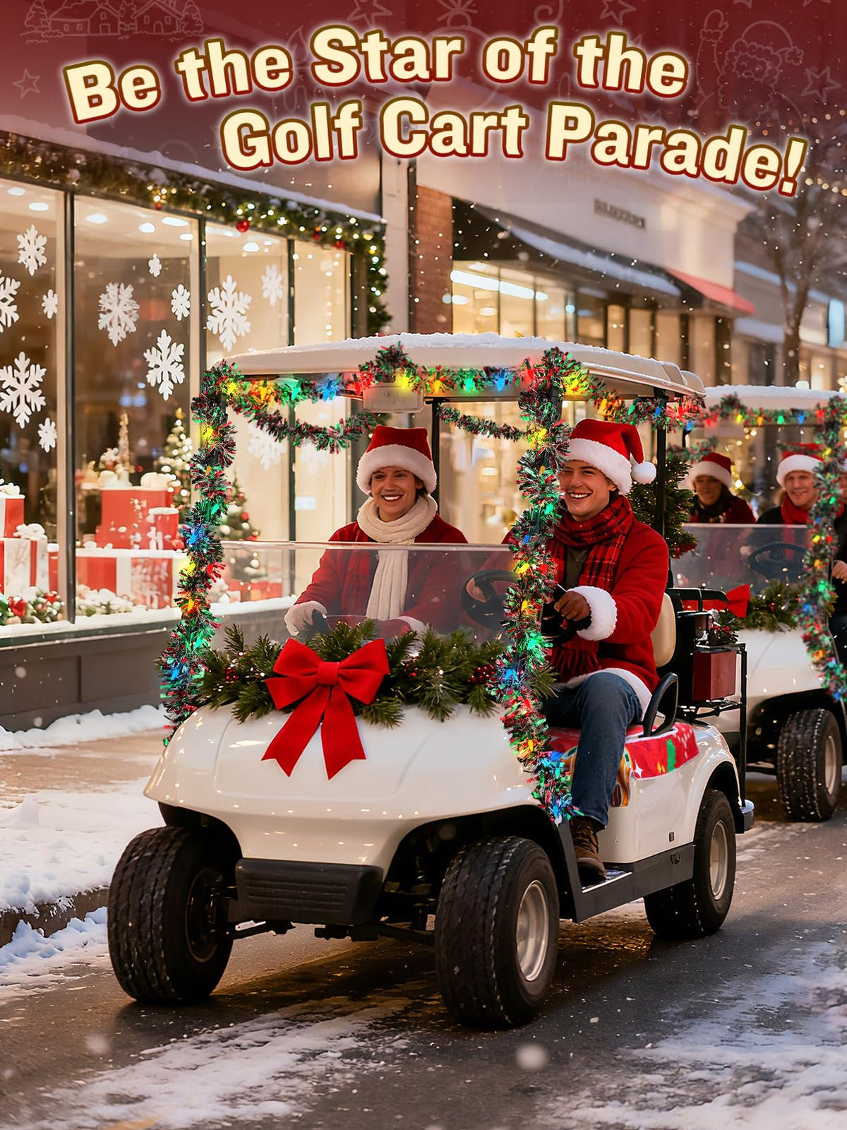 Aulock parade-ready golf cart display with bright lights for events.