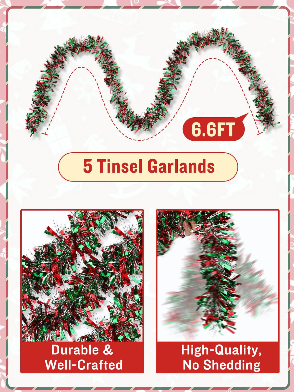 Aulock green 6.6ft tinsel garland brings lively color to outdoor decor.