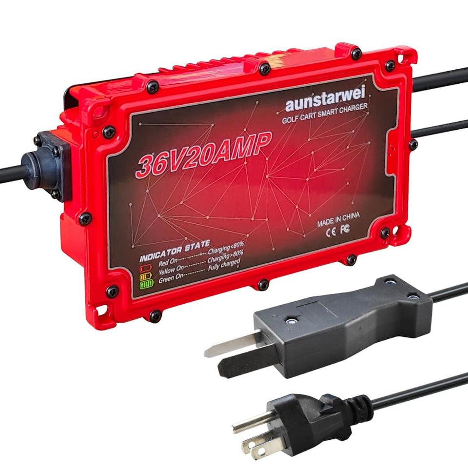 Aunstarwei 36V 20A golf cart charger with crowfoot connector for reliable charging