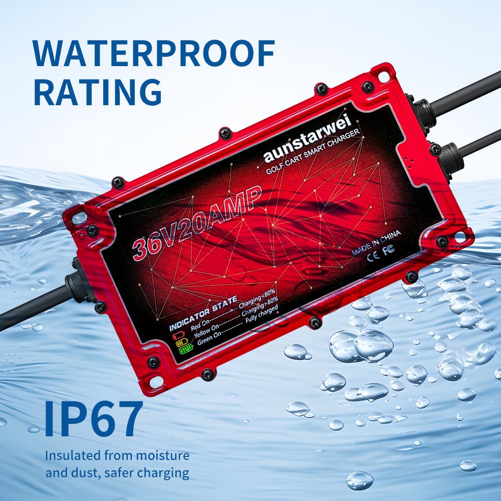 Aunstarwei IP67 waterproof rating on golf cart charger for outdoor use
