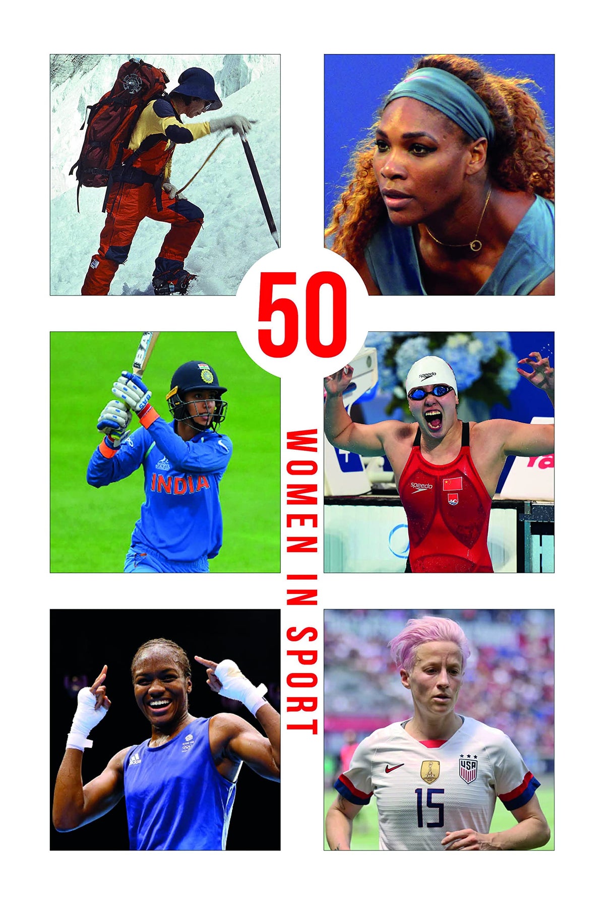 Aurora Metro Books 50 Women in Sport hardcover cover, illustrated art inviting exploration of female athletes.