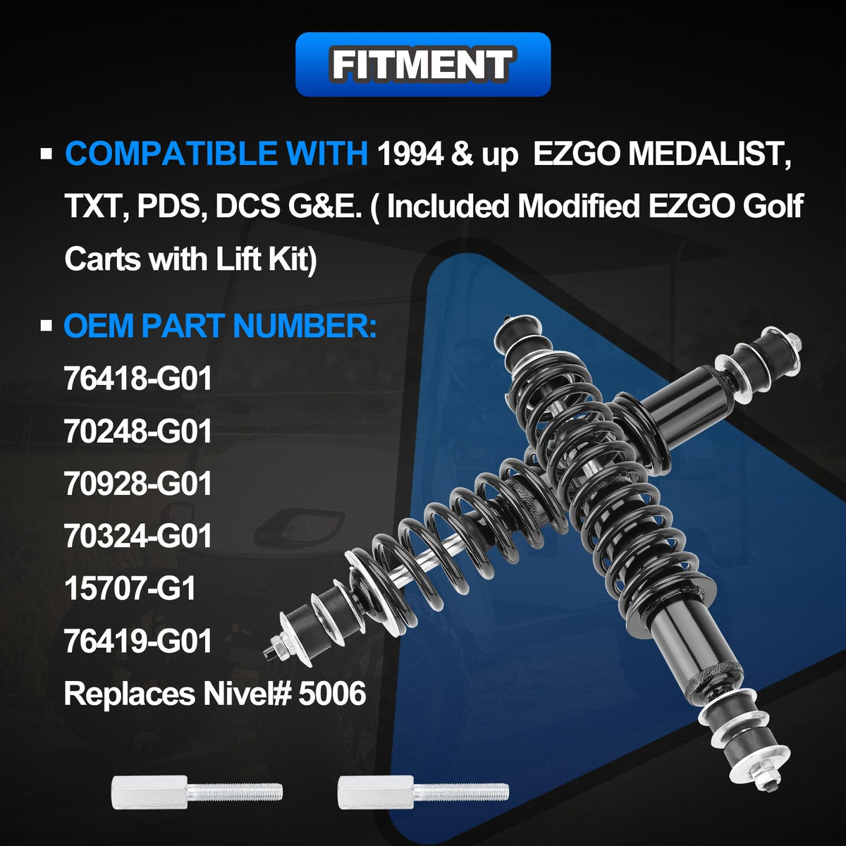 AUTOBABA rear shock absorber kit enhances stability for 1994-up Medalist TXT carts.