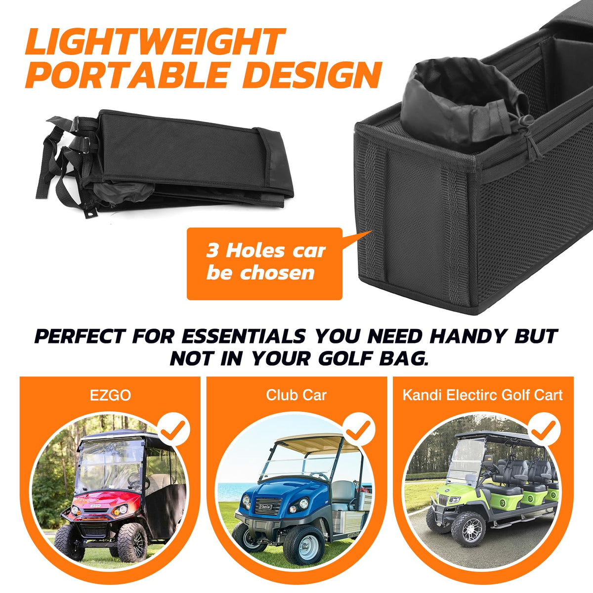 Autofit elastic cup holder and mesh pockets secure drinks and small items
