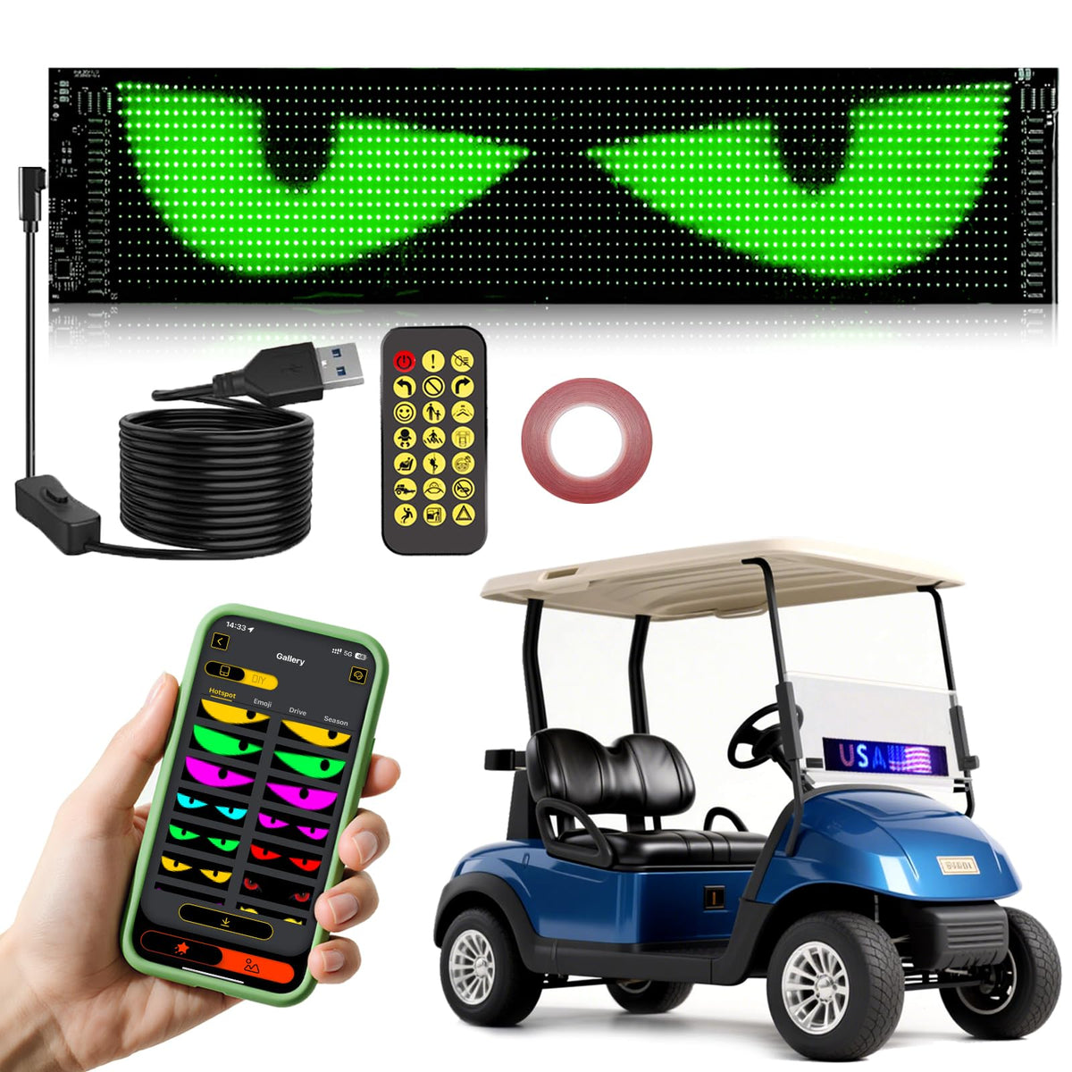 Autogood Golf Cart Devil Eyes Sign front view with vivid LED display.