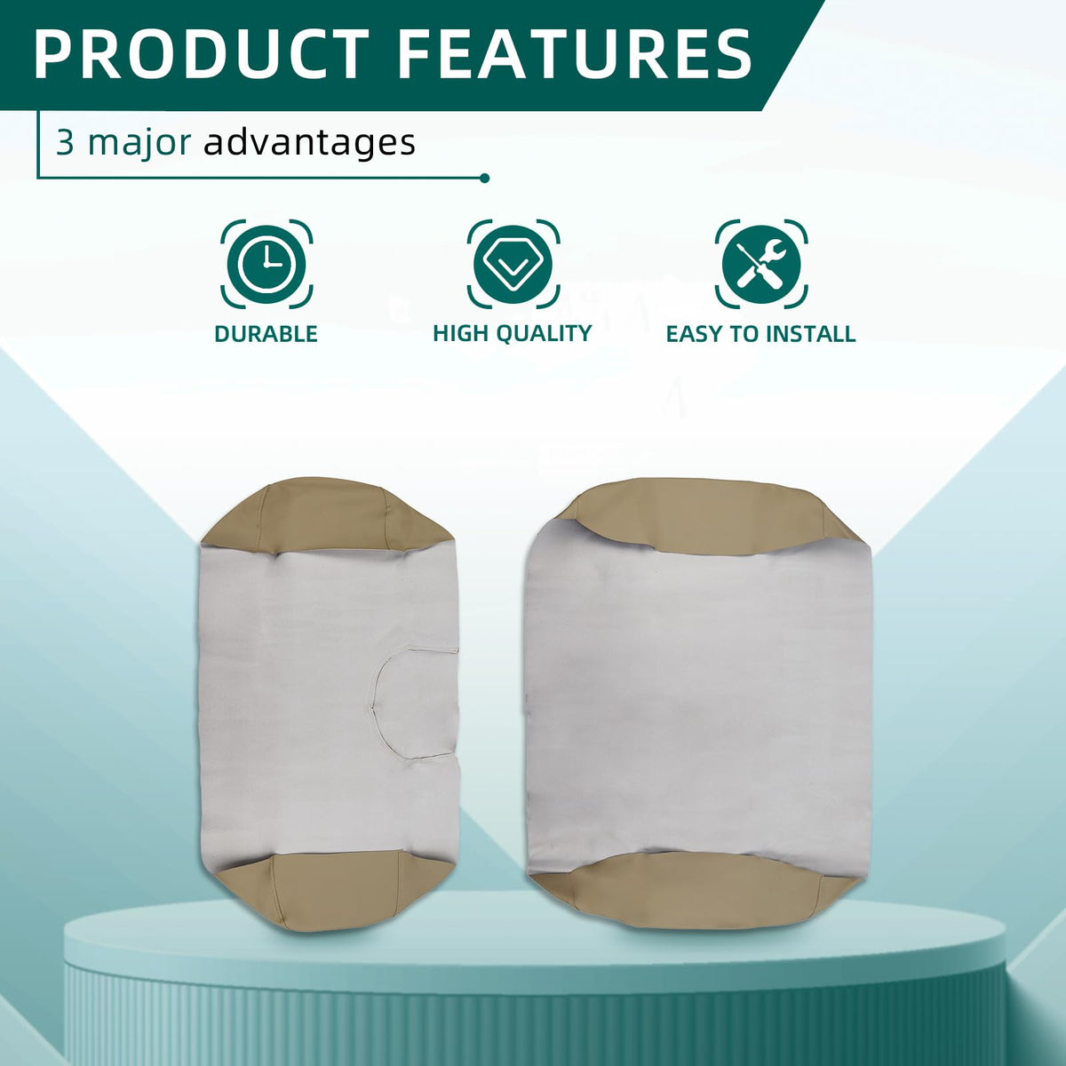AUTOKAY beige seat cover closeup shows microfiber texture and premium look.