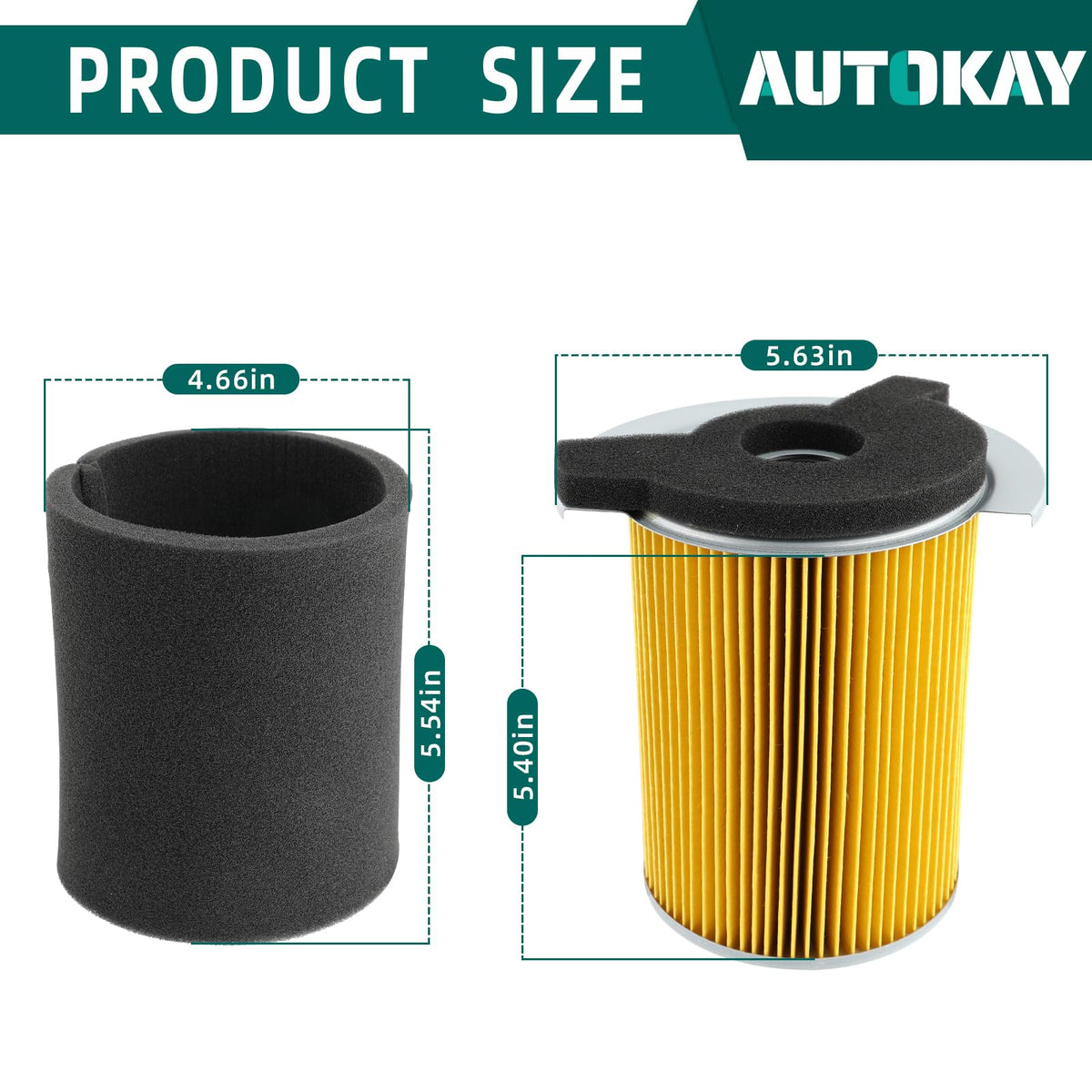 AUTOKAY kit contents image shows air filter, pre-filter, filters, and plug