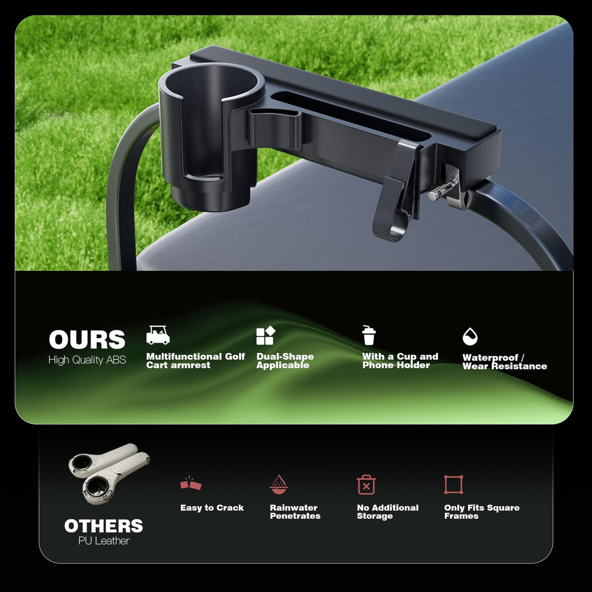 Automiim armrest with umbrella hanger supports sun protection on outings.