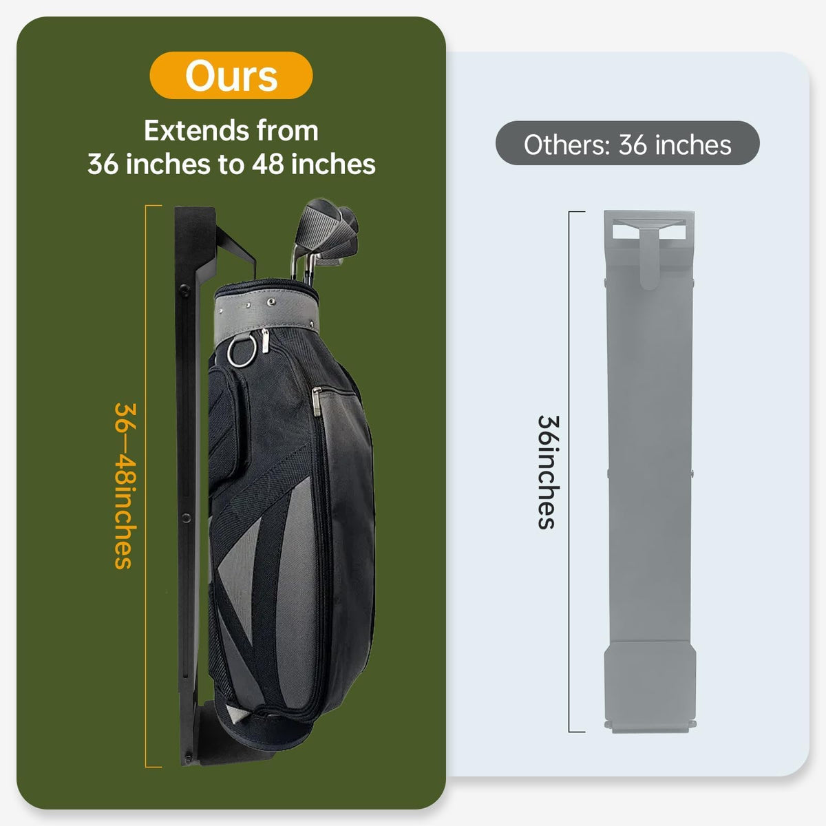 Automoris adjustable-length holder fitting standard and oversized golf bags