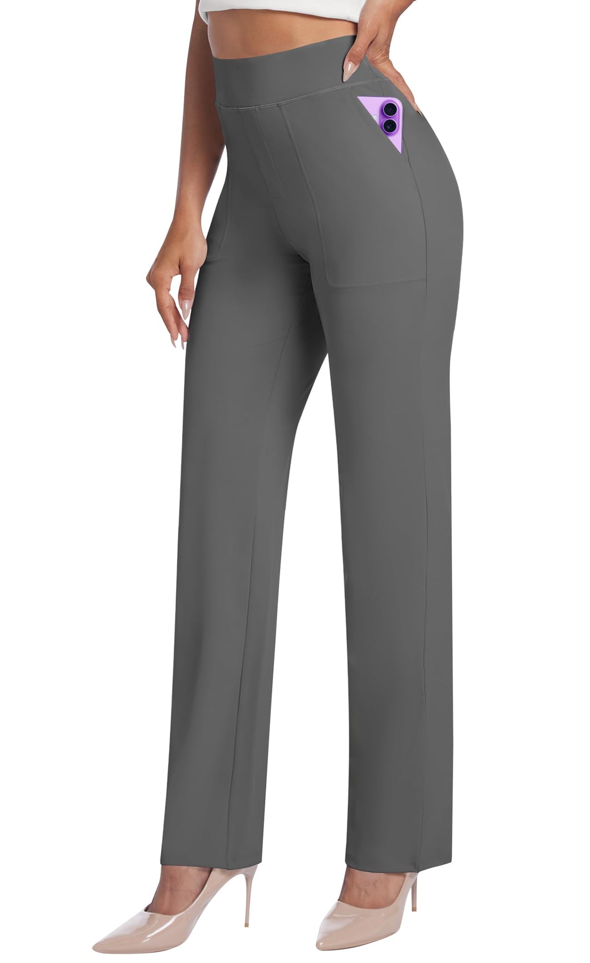 AVAMO women's yoga pants in dark grey with high waist and pockets for everyday ease.