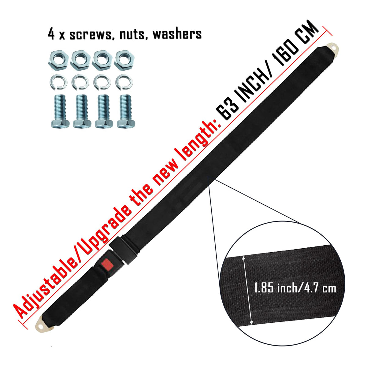 Awordo seat belt kit components with included screws for quick installation.