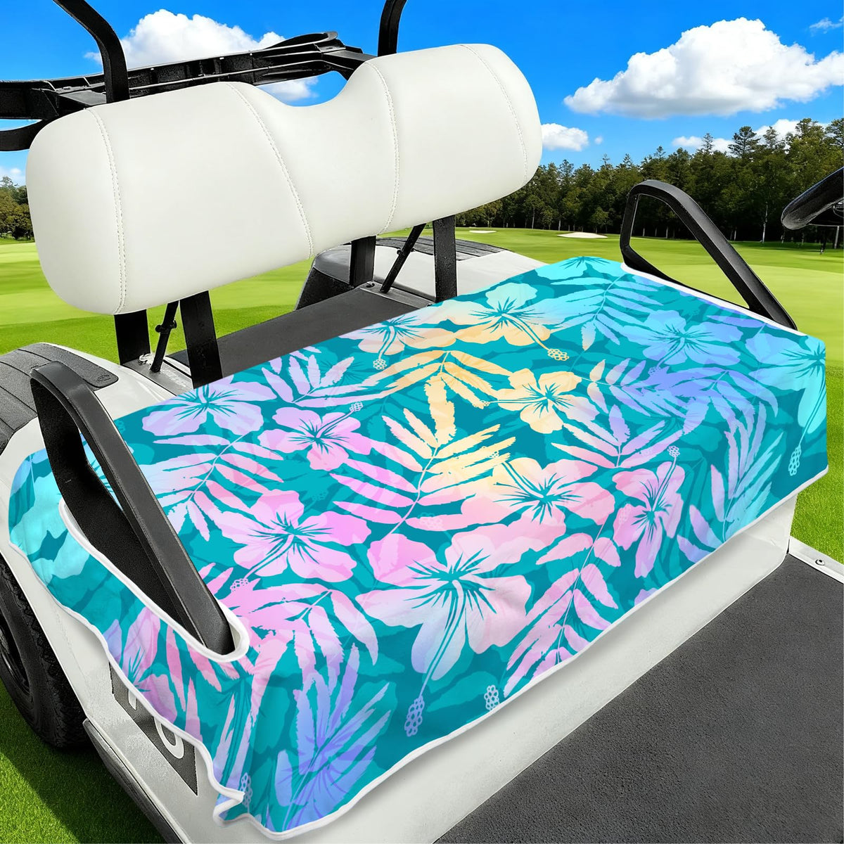 awufncksn 2-seat fit cover on golf cart seat protects against dust and sweat.