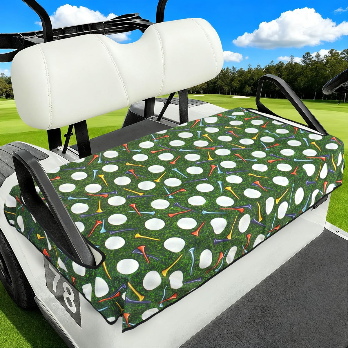awufncksn 2-seat golf cart seat cover installed on a Club Car for quick protection