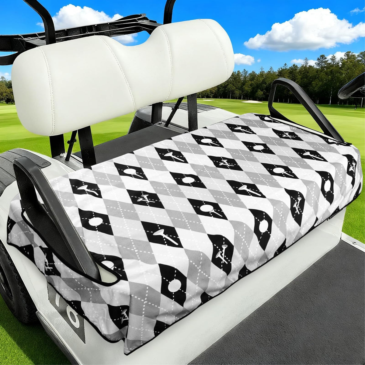 awufncksn 52x32 2-seat fit cover protects Club Car seats from dust and sweat.