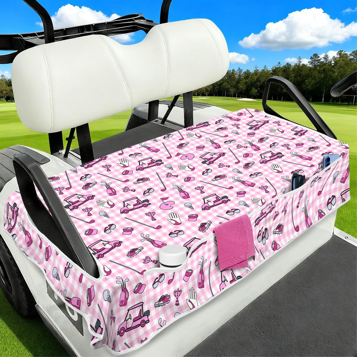 awufncksn golf cart seat cover 52x32 on two-seat cart for a clean, comfortable ride