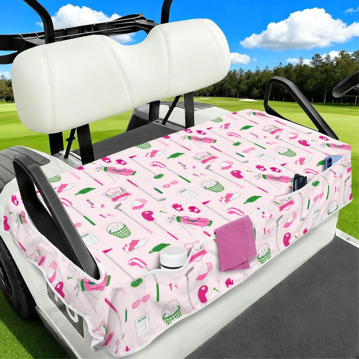 awufncksn golf cart seat cover 52x32 fits two-seat clubs, keeps seats protected.