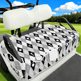 Awufncksn golf cart seat cover fits 2-seat carts with 52 by 32 inch dimensions.