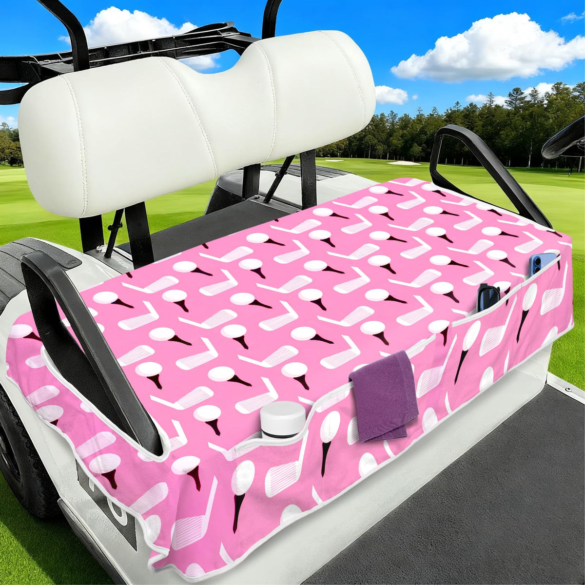 awufncksn pink 52x32 golf cart seat cover for 2-seat carts, adds style and protection.
