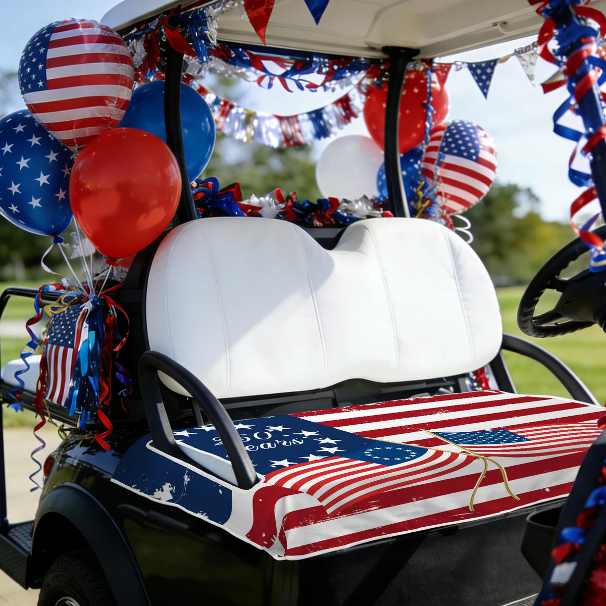 awufncksn Independence Day parade-ready cart with seat cover